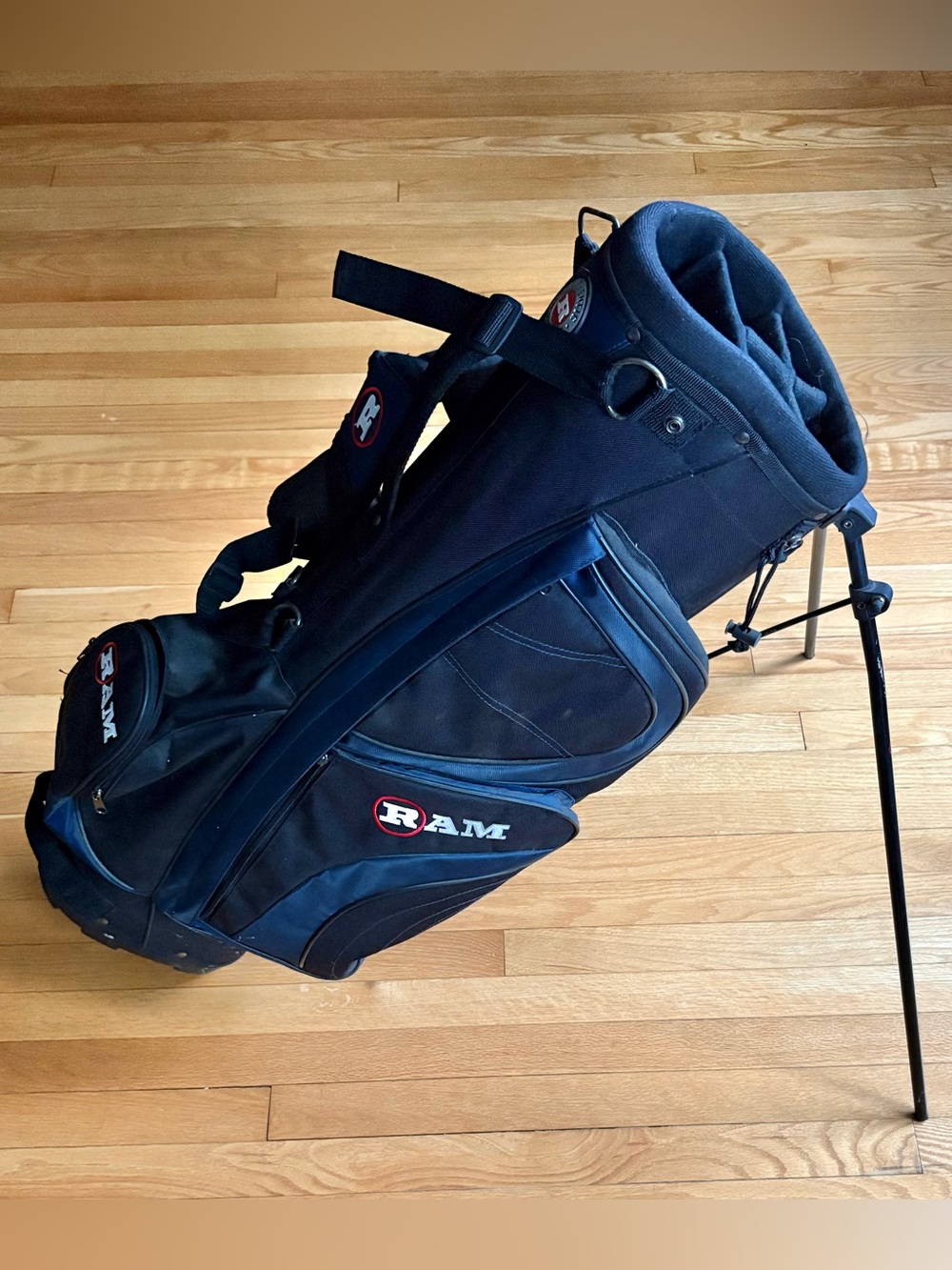 RAM Golf Stand Bag Shoulder Strap Carry 5 Way Divider Black Blue